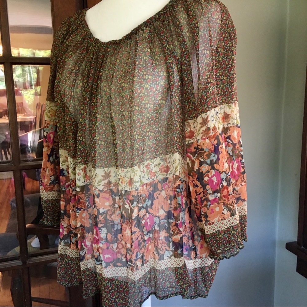 Anthropologie Fei Sheer Silk Peasant Blouse